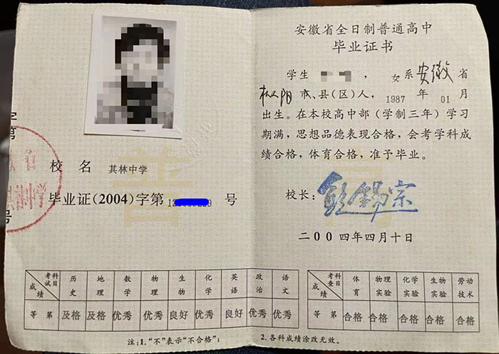 2001年高中畢業證樣本圖與補辦流程